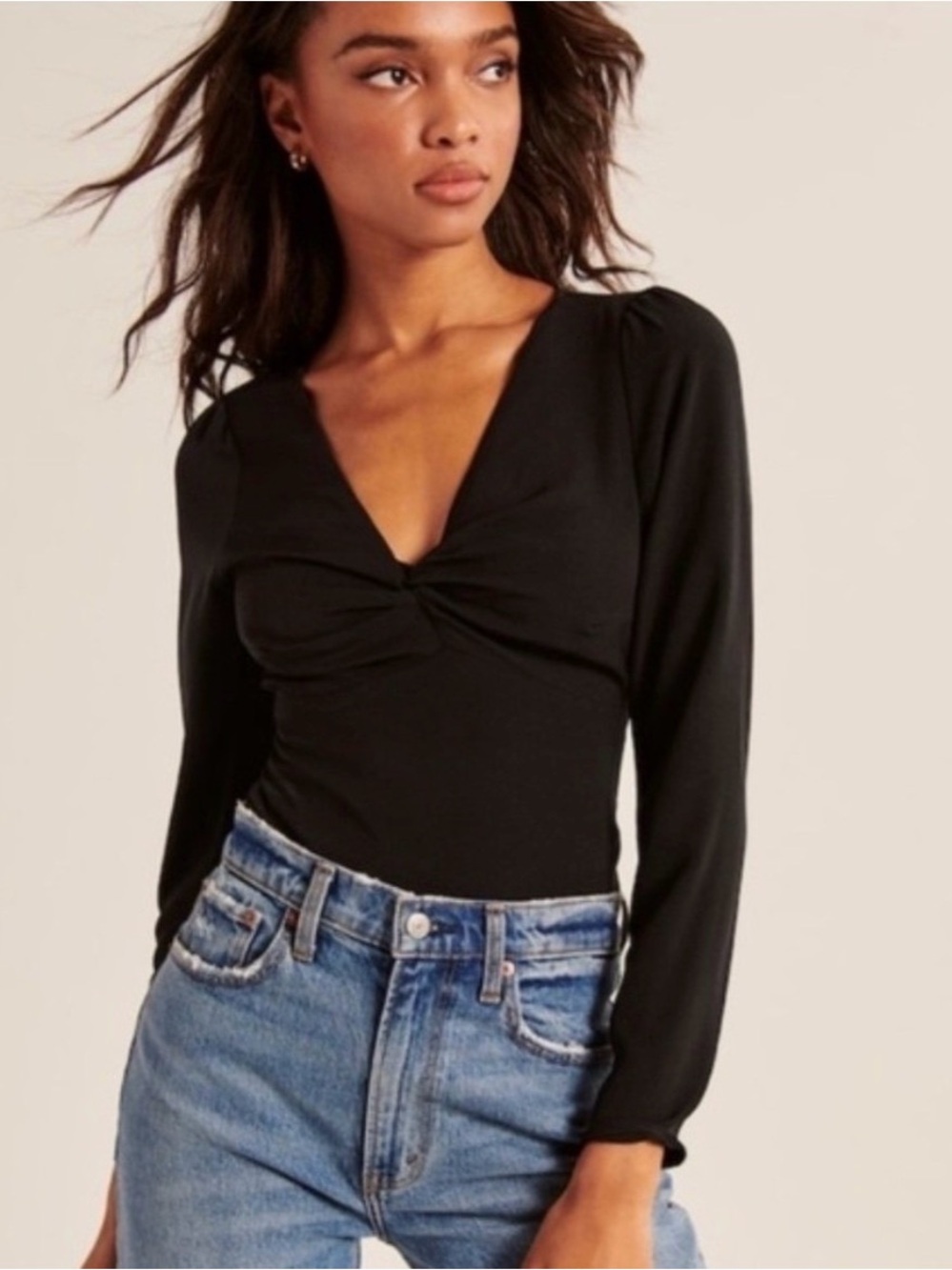 A&F *RED* Long-Sleeve Twist-Front Blouse